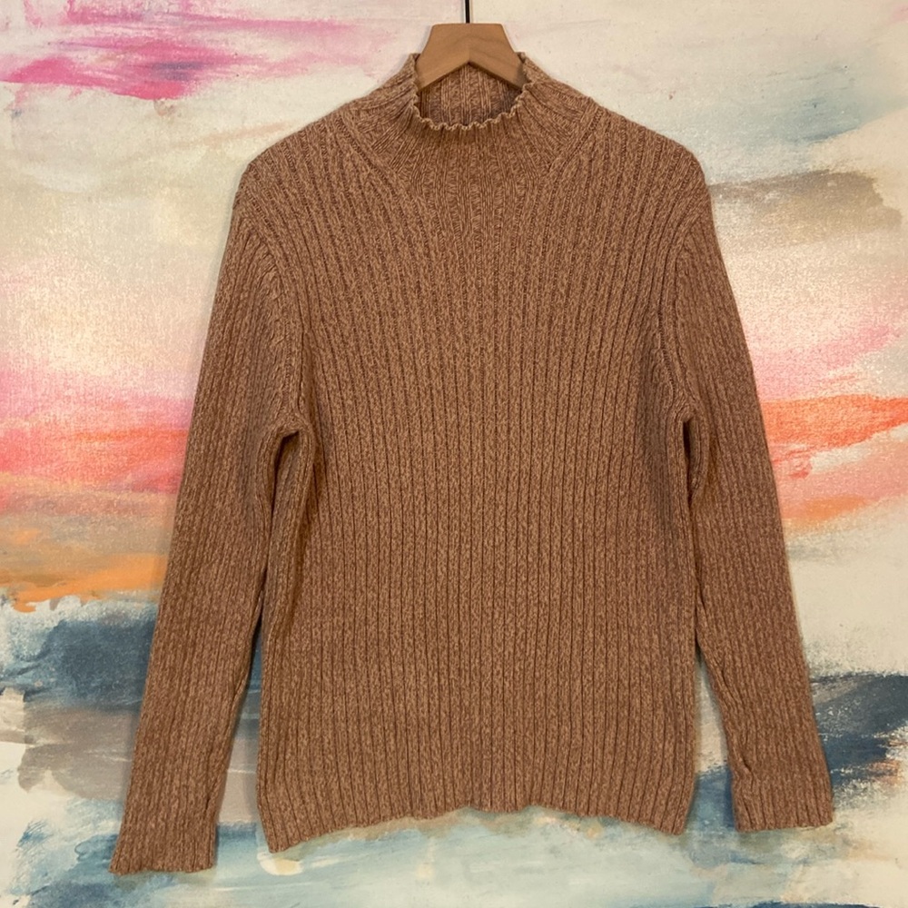 🔥EC🔥Lauren Ralph Lauren 100% Cotton Heavy Knit Ribbed Mock Turtle Neck Sweater